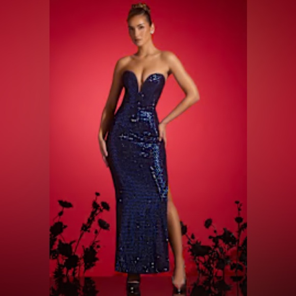 Oh Polly Stunning Blue Sequin Gown